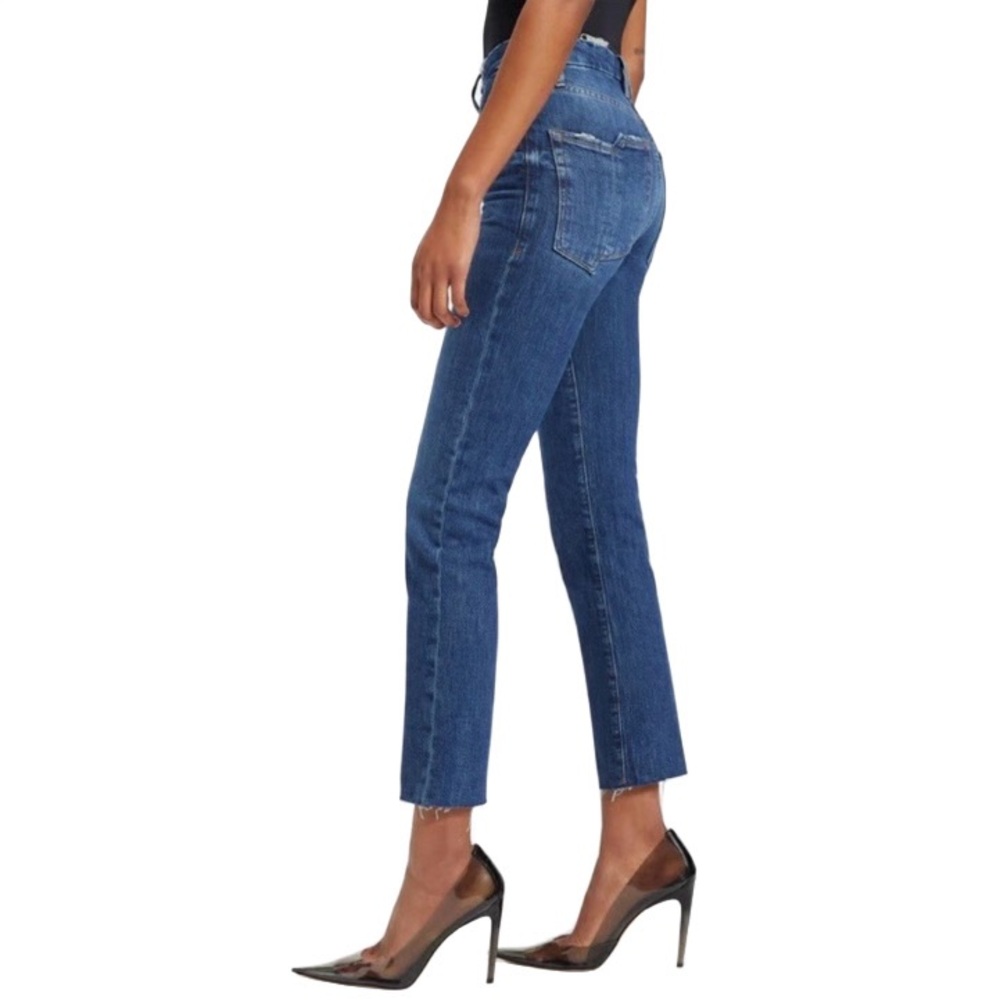 Good American Good Legs Jeans Size 8 29 Straight Leg Distressed Raw Hem Denim